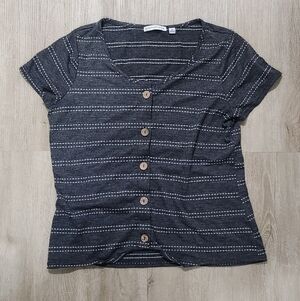 Notations Dark Heather Grey Button-up Blouse